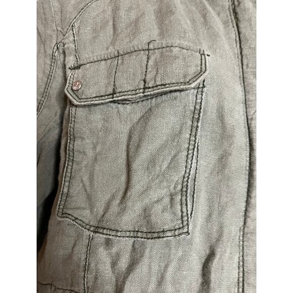 Michael Stars soft olive green 100% linen military style zip button jacket M - Picture 2 of 6